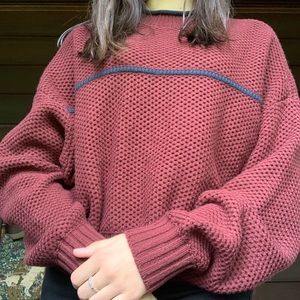 Xs RVCA maroon sweater with navy blue line